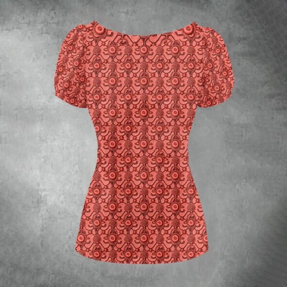 All-over print Women's Puff Sleeve Pleated Shirt