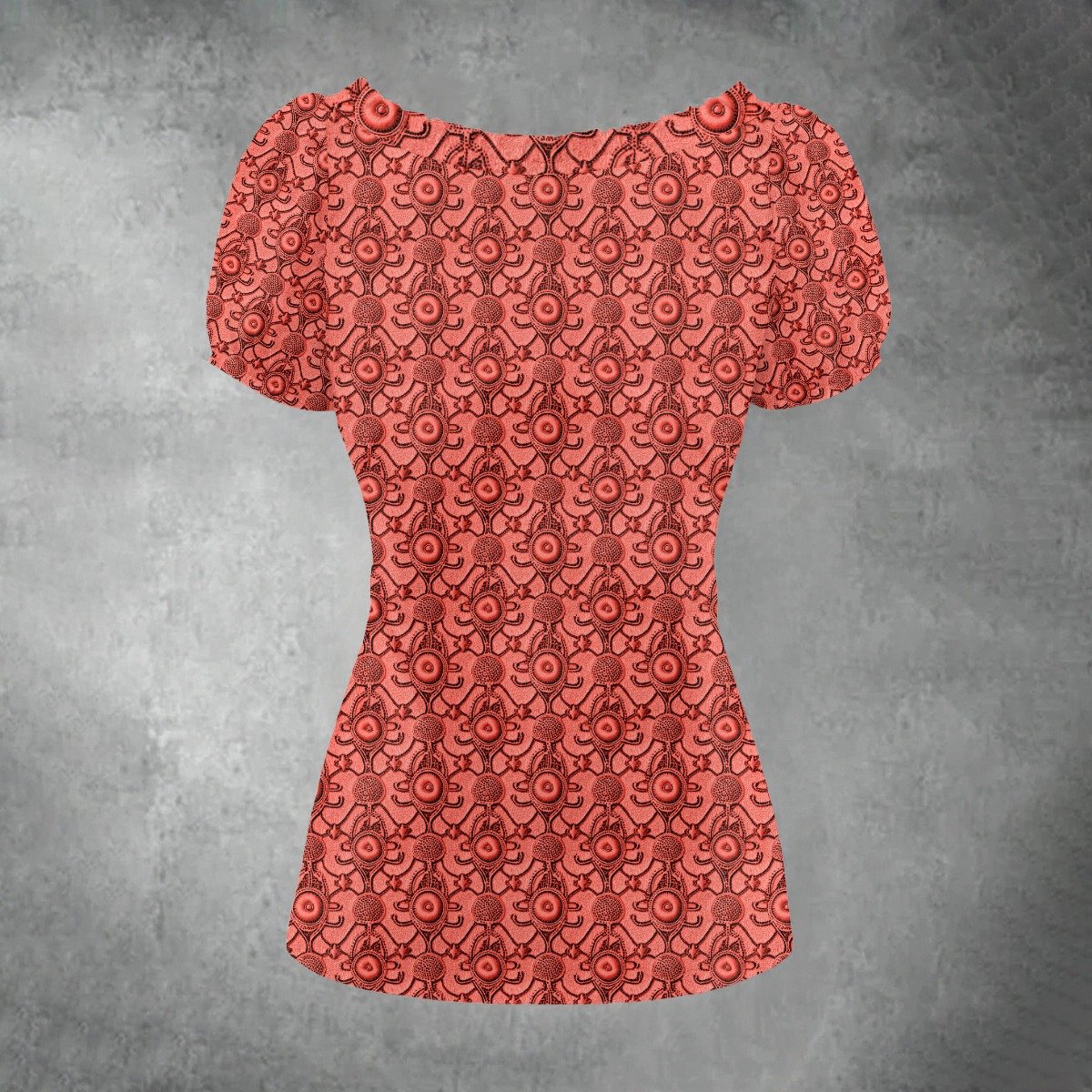 All-over print Women's Puff Sleeve Pleated Shirt
