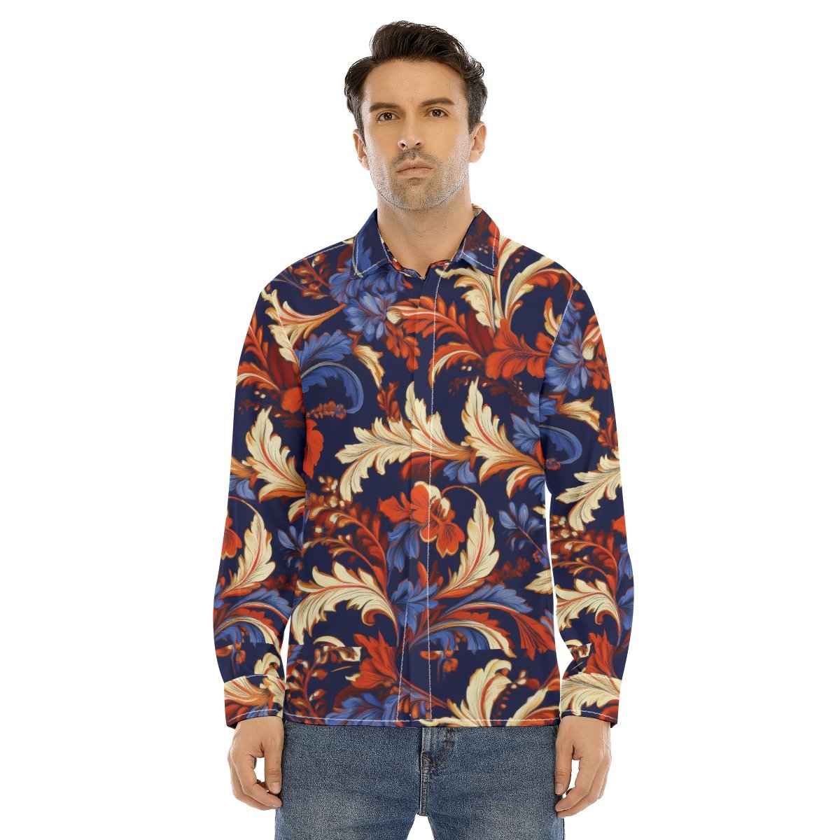 All-Over Print Men's Lapel Collar Shirt With Concealed Placket - Image 5