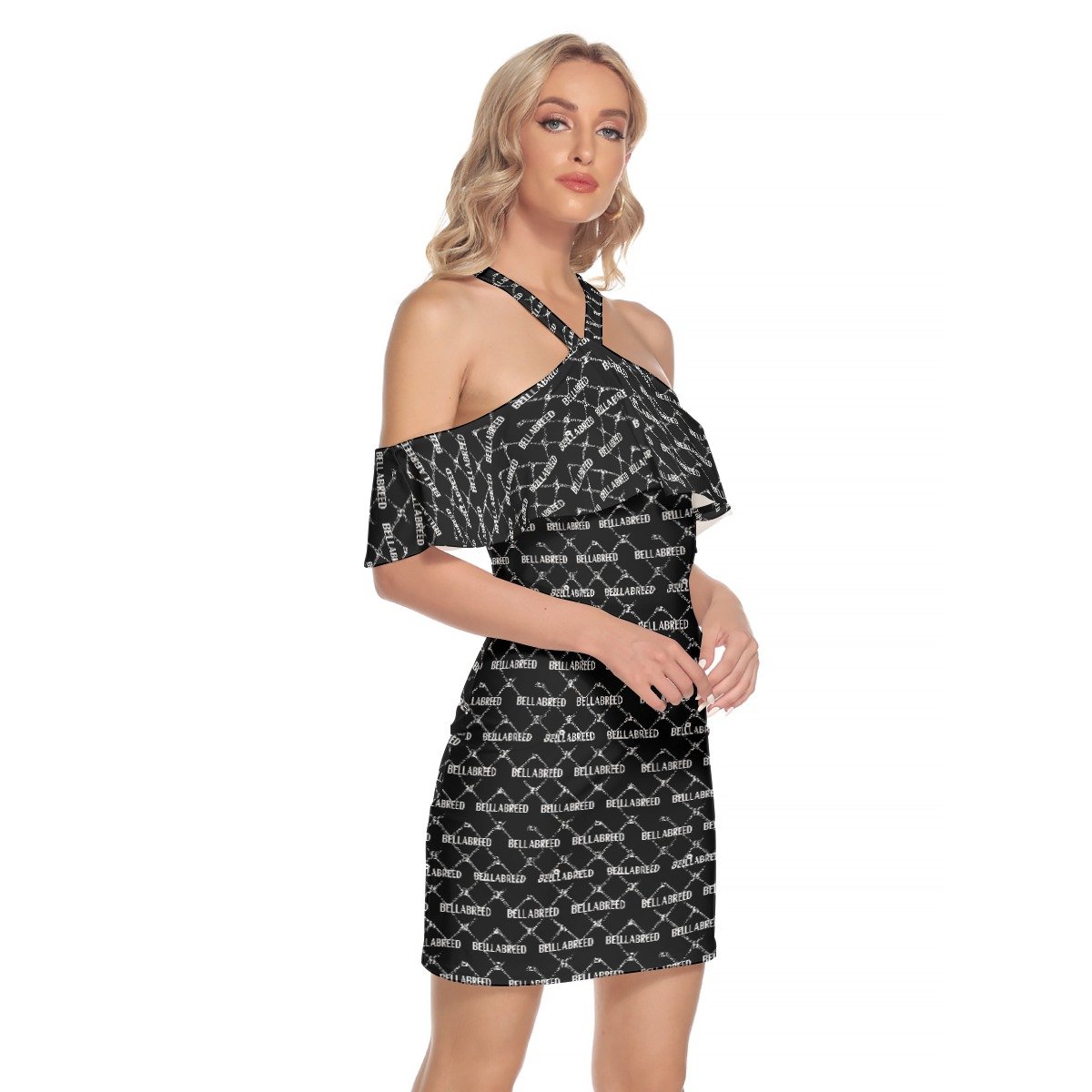 All-Over Print Women's Cold Shoulder Cami Dress With Ruffle - Image 4