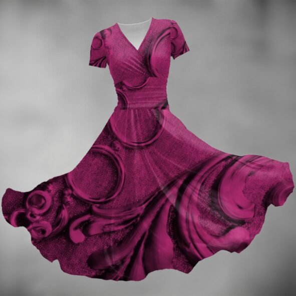 All-over Print Women's Short Sleeve V Neck Midi Dress