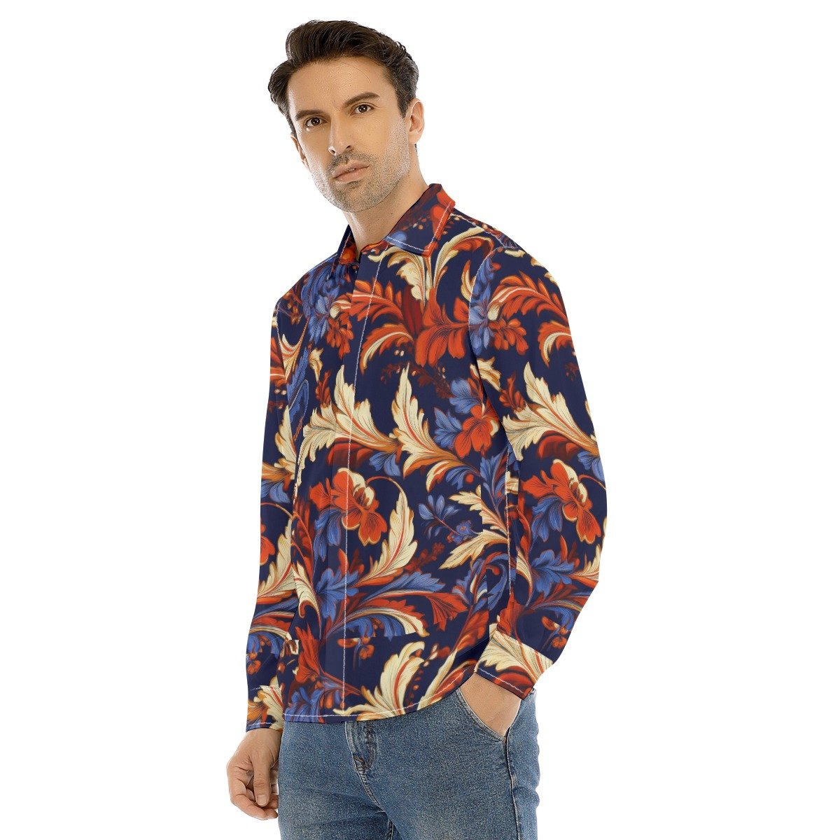 All-Over Print Men's Lapel Collar Shirt With Concealed Placket - Image 2