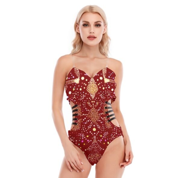 All-Over Print Women's Tube Top Bodysuit With Side Black Straps