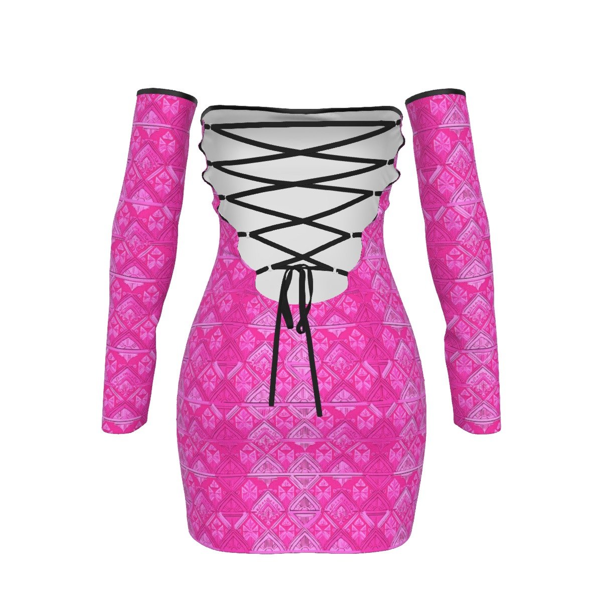 All-Over Print Women's Off-shoulder Back Lace-up Dress - Image 3