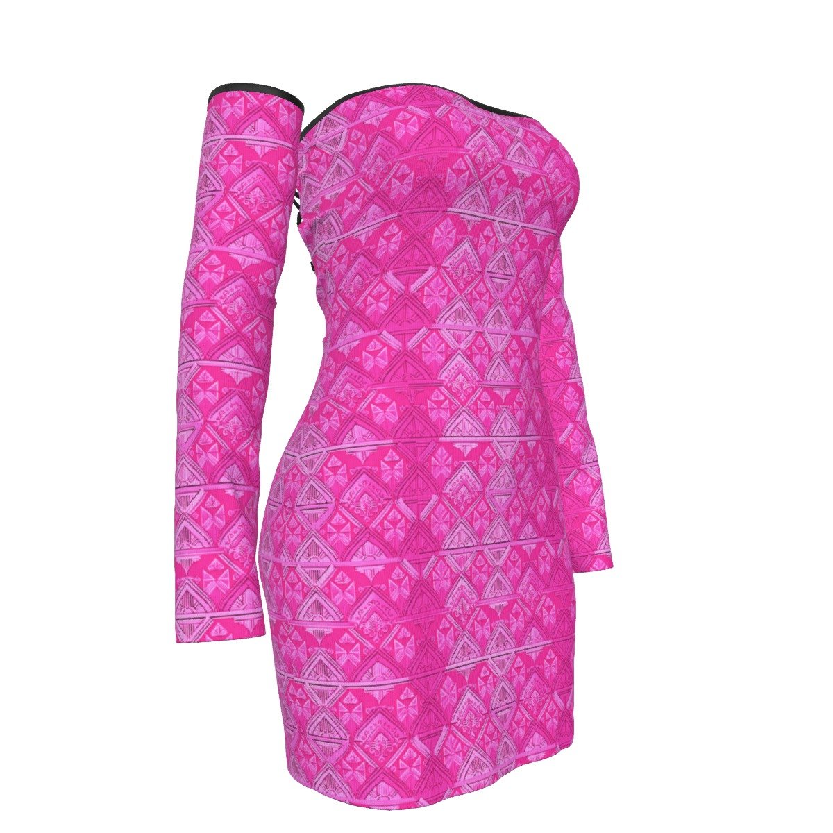 All-Over Print Women's Off-shoulder Back Lace-up Dress - Image 2