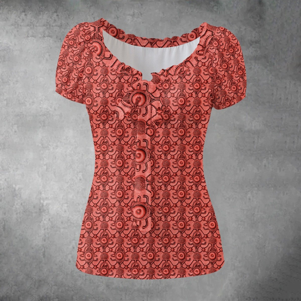 All-over print Women's Puff Sleeve Pleated Shirt - Image 2