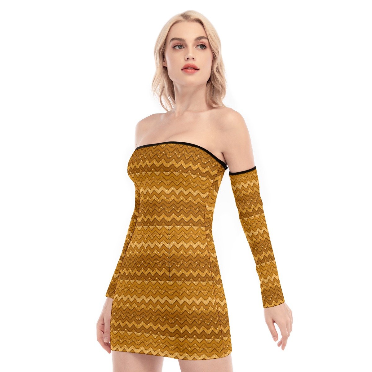 All-Over Print Women's Off-shoulder Back Lace-up Dress - Image 4