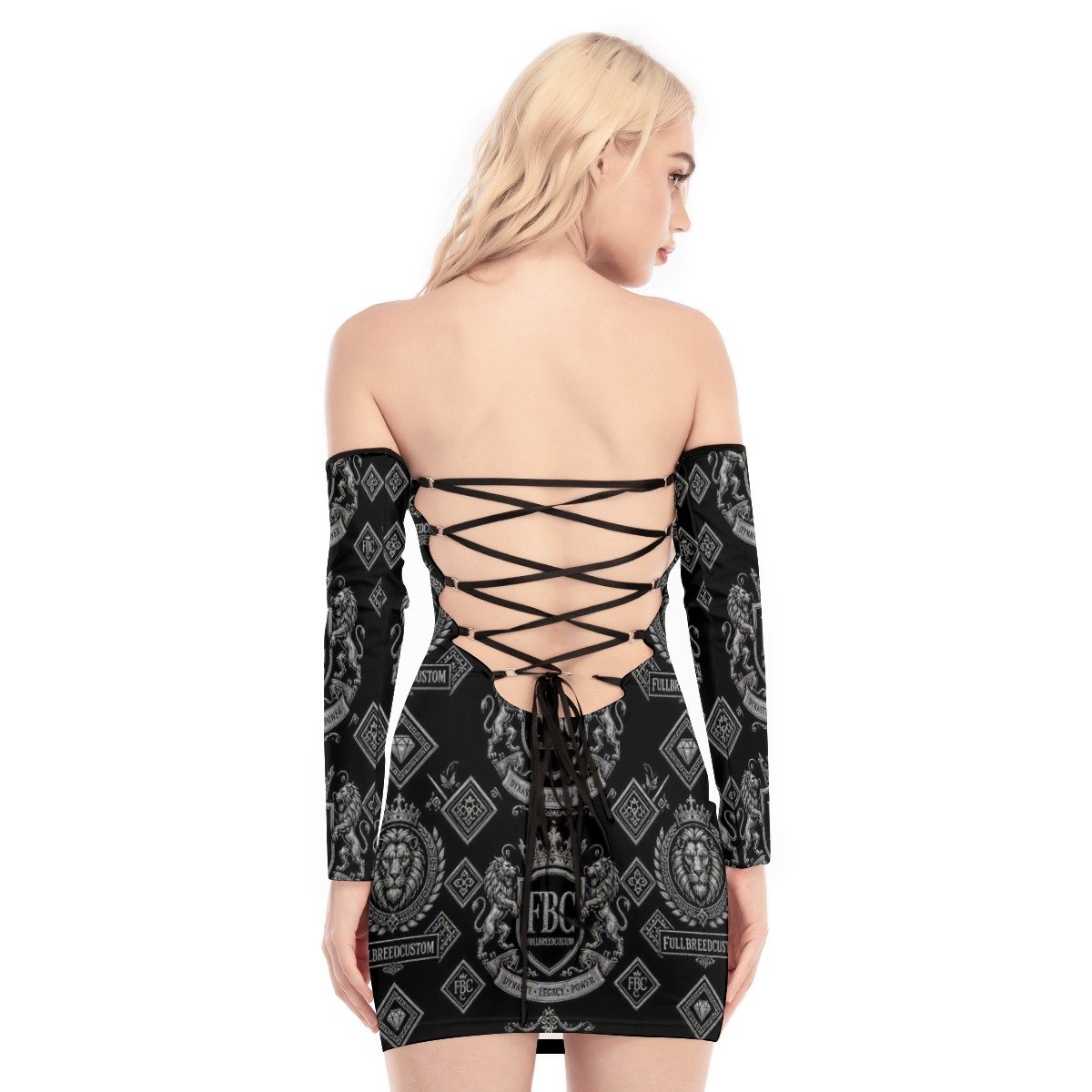 All-Over Print Women's Off-shoulder Back Lace-up Dress - Image 2