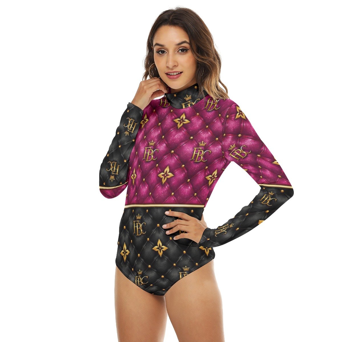 All-Over Print Women's Turtleneck Long Sleeve Bodysuit - Image 4