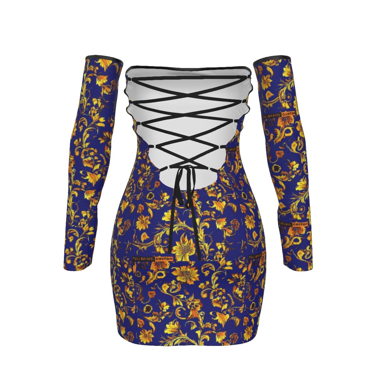 All-Over Print Women's Off-shoulder Back Lace-up Dress - Image 4