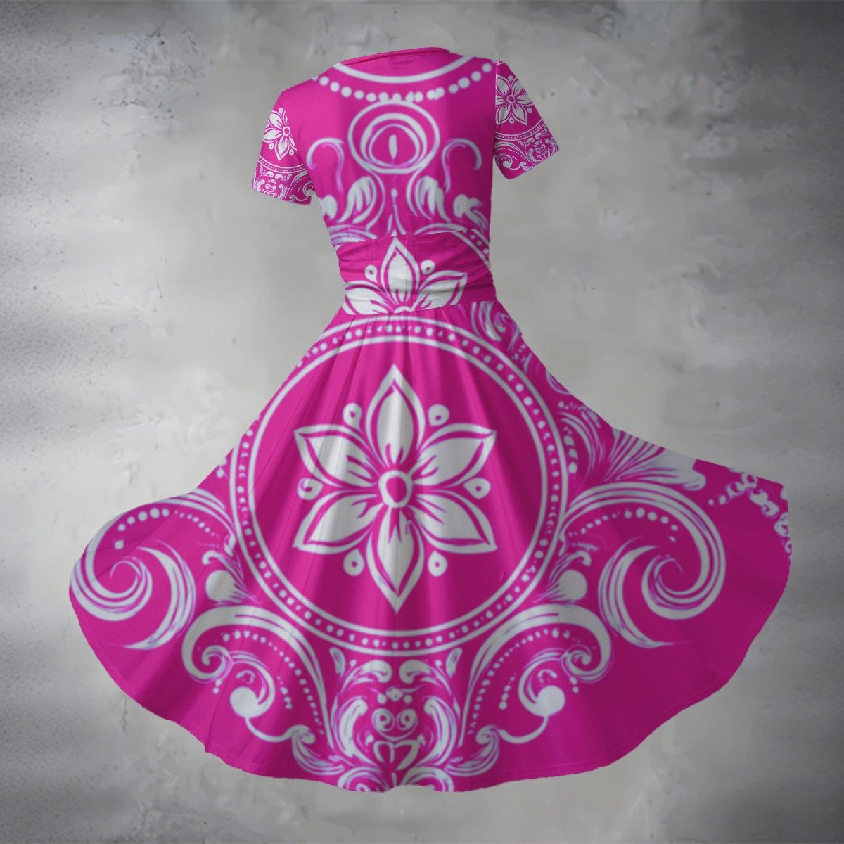 All-over Print Women's Short Sleeve V Neck Midi Dress - Image 2