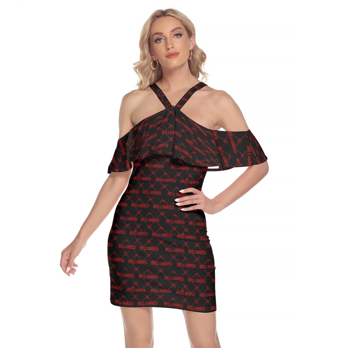 All-Over Print Women's Cold Shoulder Cami Dress With Ruffle - Image 4