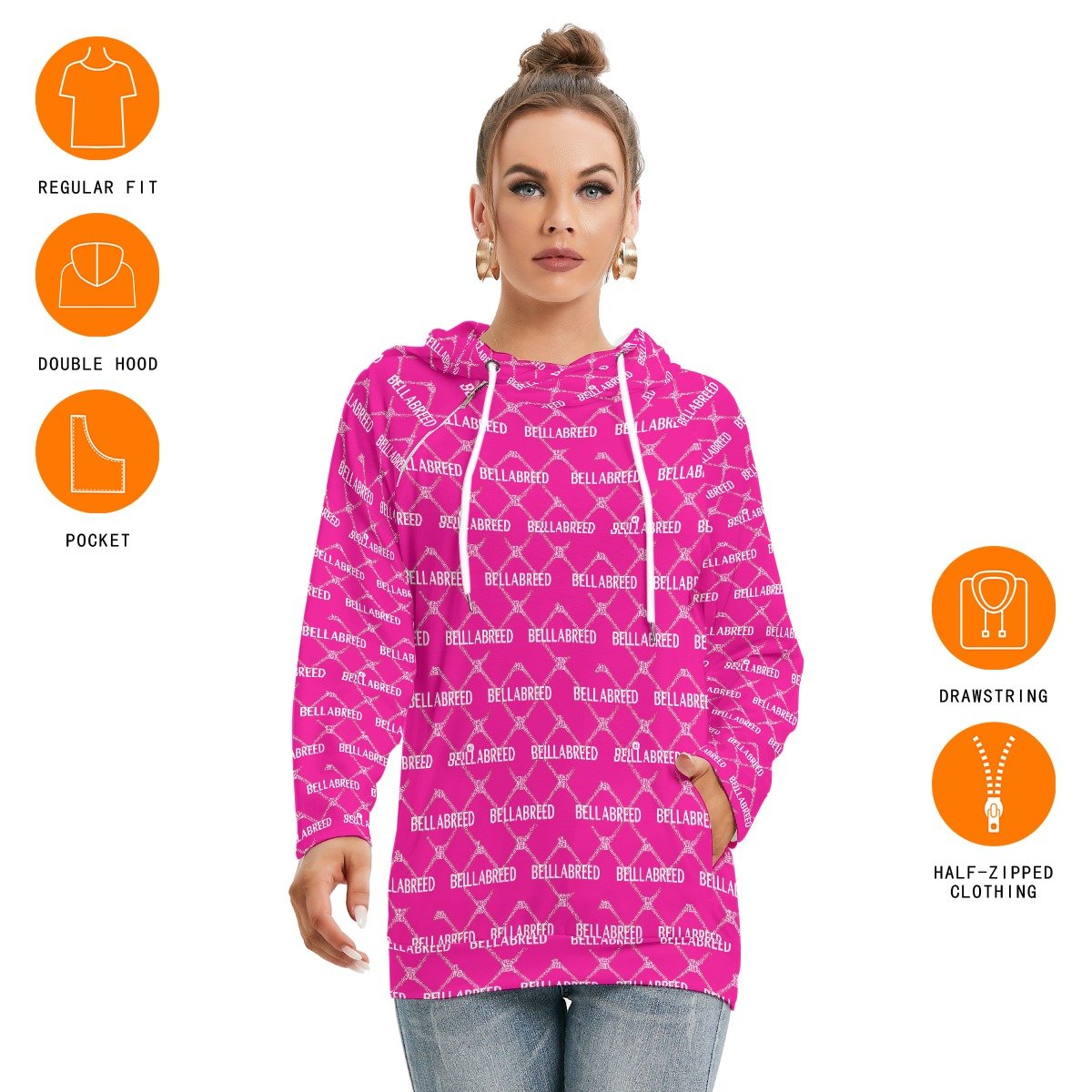 All-Over Print Women's Hoodie With Double Hood - Image 2