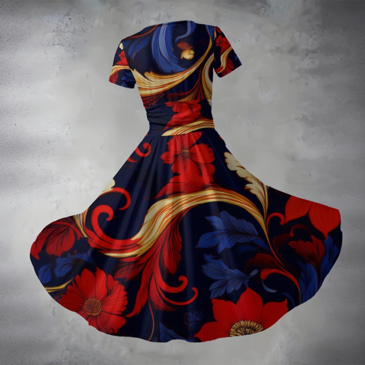 All-over Print Women's Short Sleeve V Neck Midi Dress - Image 3