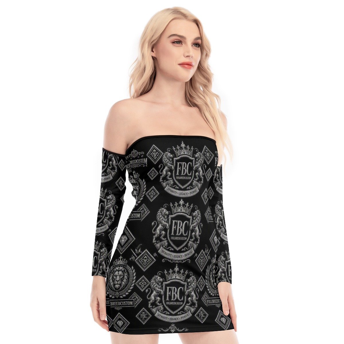 All-Over Print Women's Off-shoulder Back Lace-up Dress - Image 4