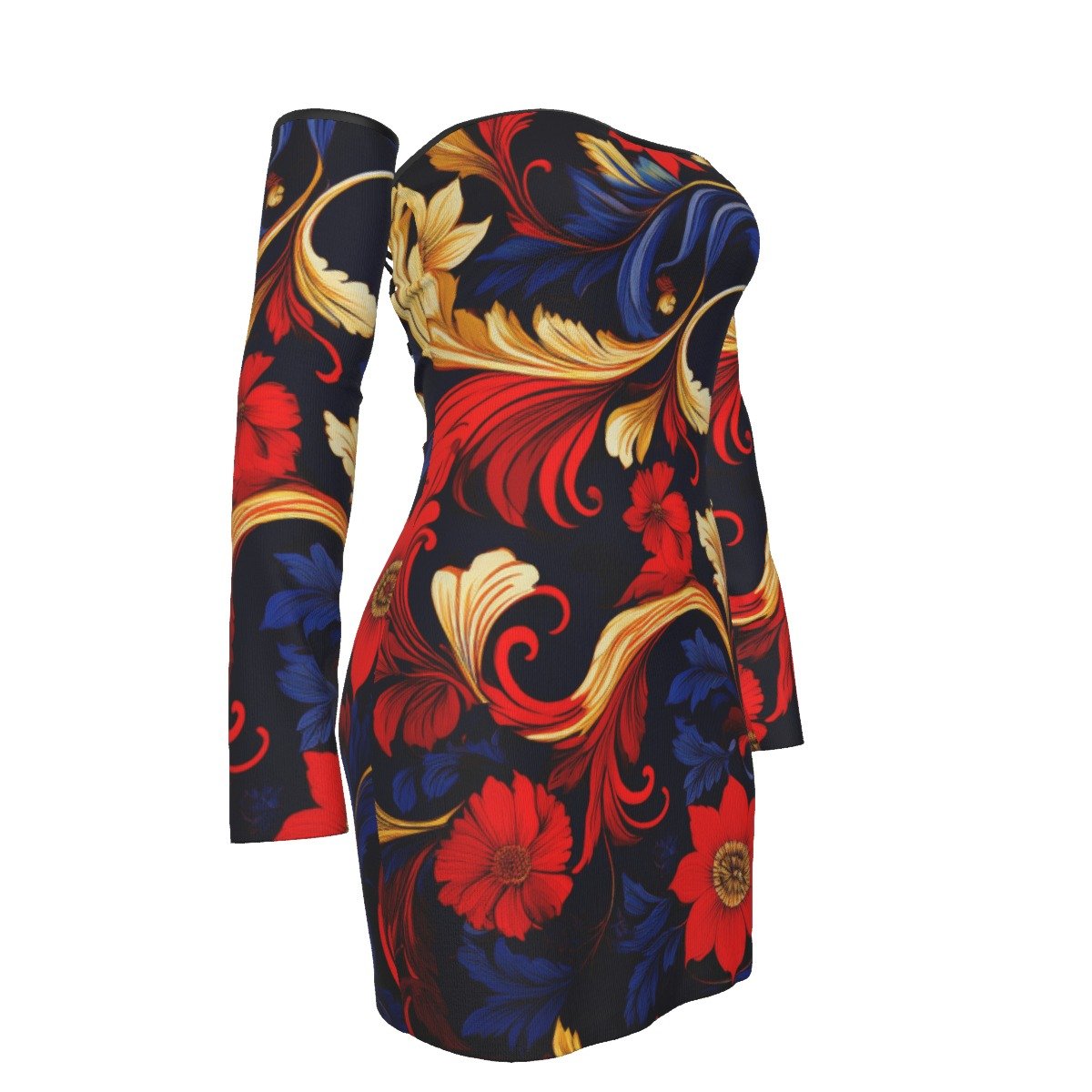All-Over Print Women's Off-shoulder Back Lace-up Dress - Image 3