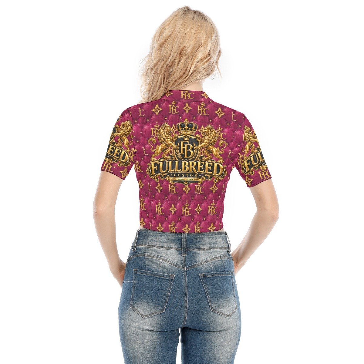 FullbreedCustom Print Women's Short Sleeve T-shirt With Two-way Zipper - Image 4