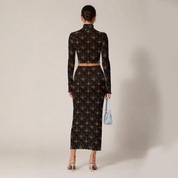 All-Over Print Women's High Neck Skirt Set With Thumb Hole
