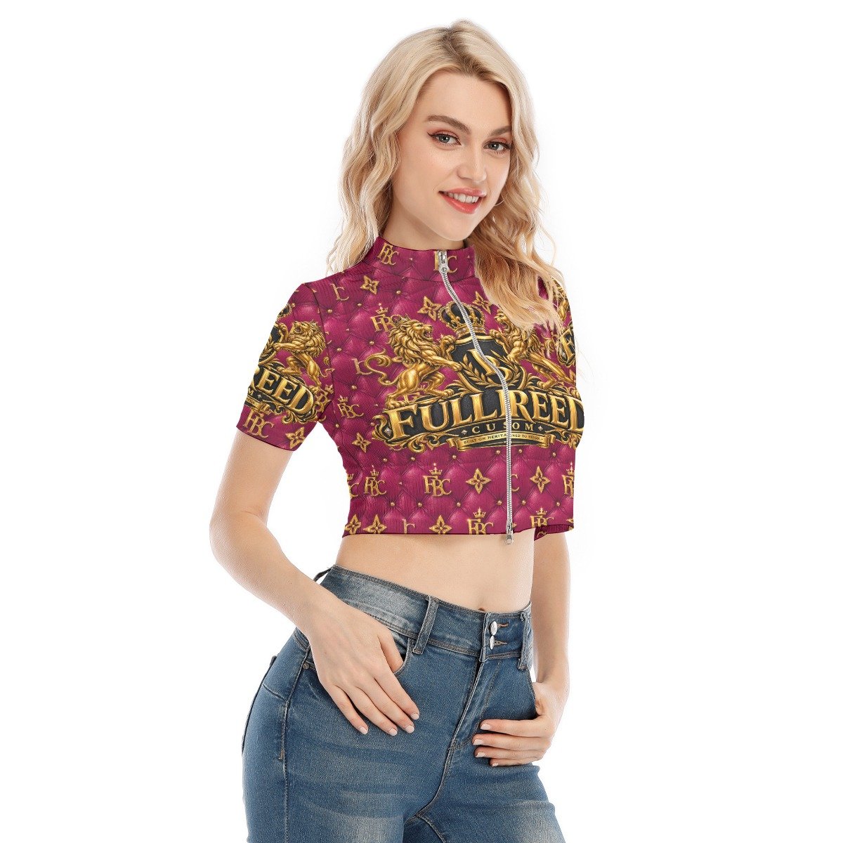 FullbreedCustom Print Women's Short Sleeve T-shirt With Two-way Zipper - Image 2