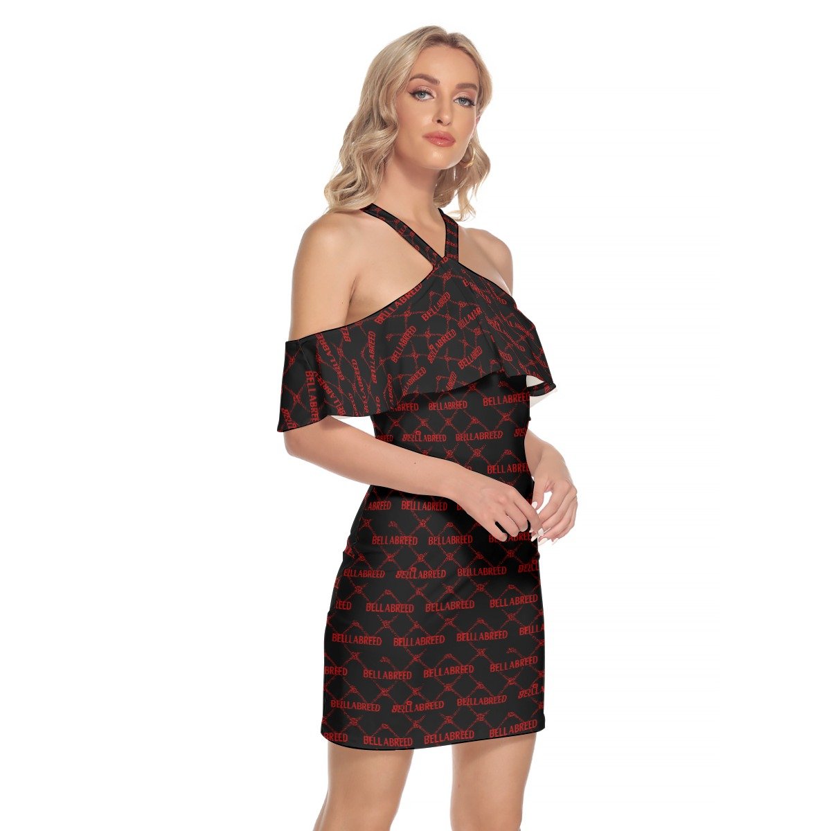 All-Over Print Women's Cold Shoulder Cami Dress With Ruffle - Image 2