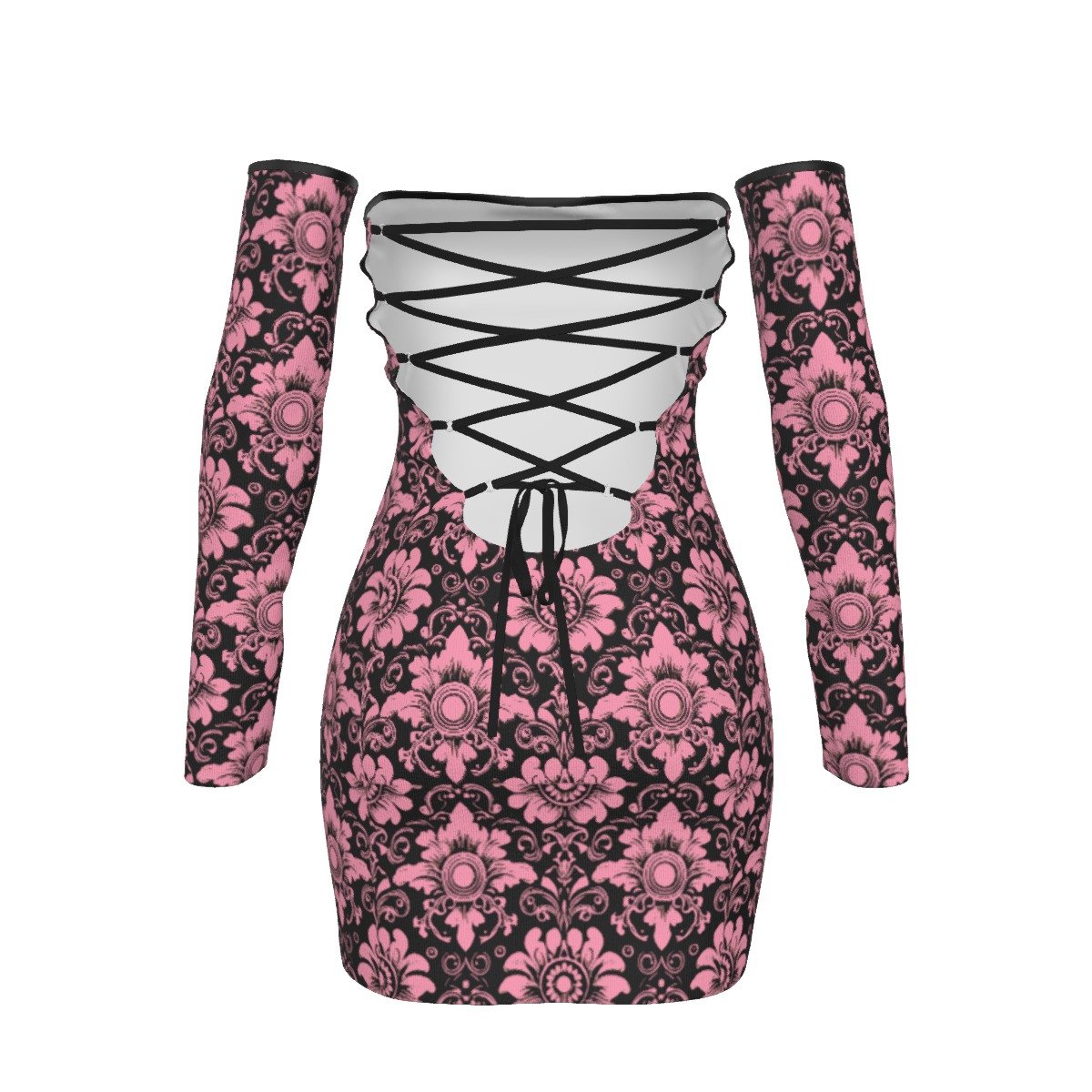 All-Over Print Women's Off-shoulder Back Lace-up Dress - Image 2