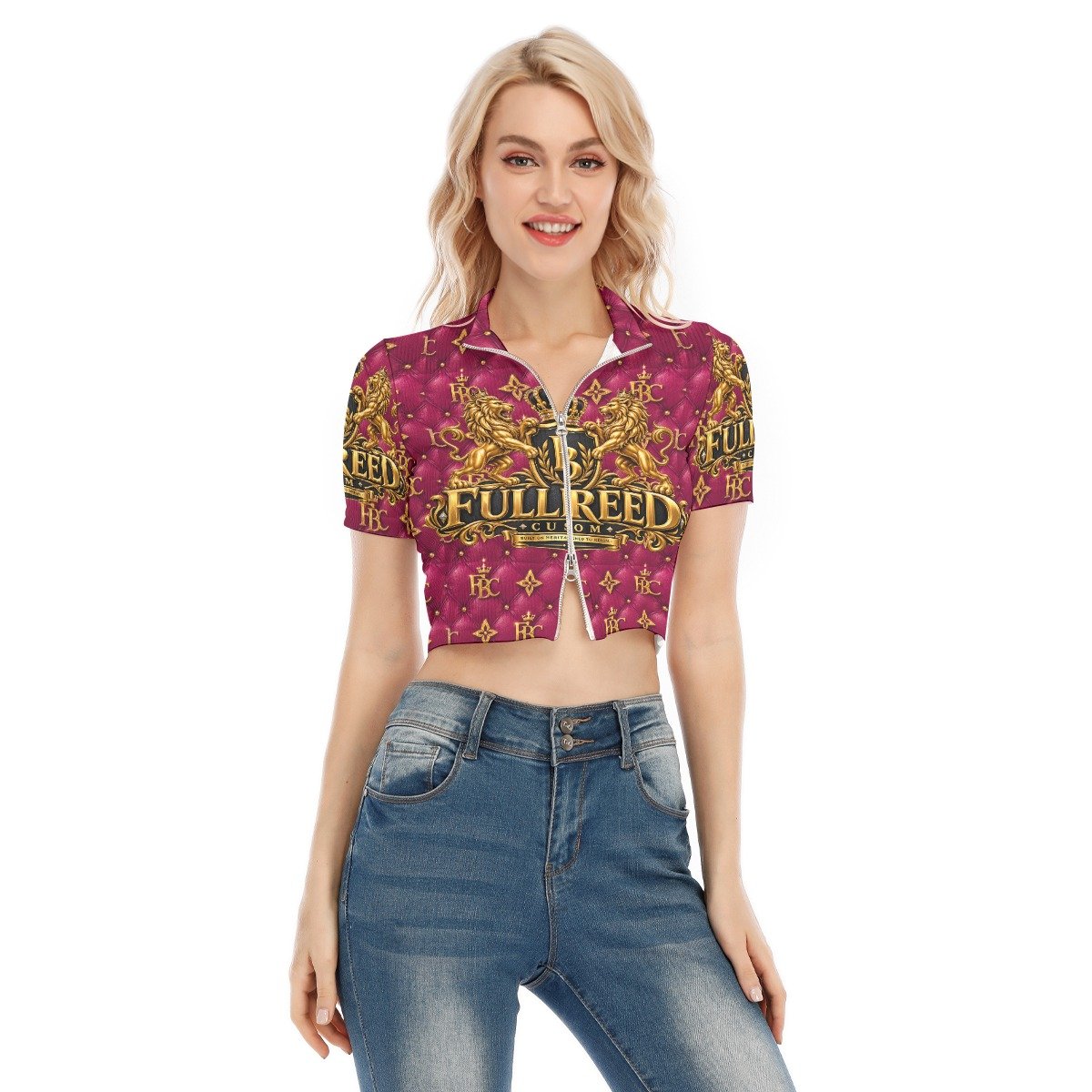 FullbreedCustom Print Women's Short Sleeve T-shirt With Two-way Zipper
