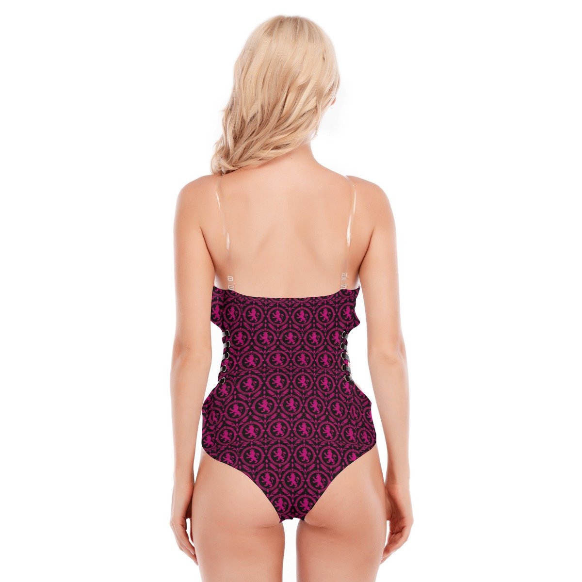 All-Over Print Women's Tube Top Bodysuit With Side Black Straps - Image 2