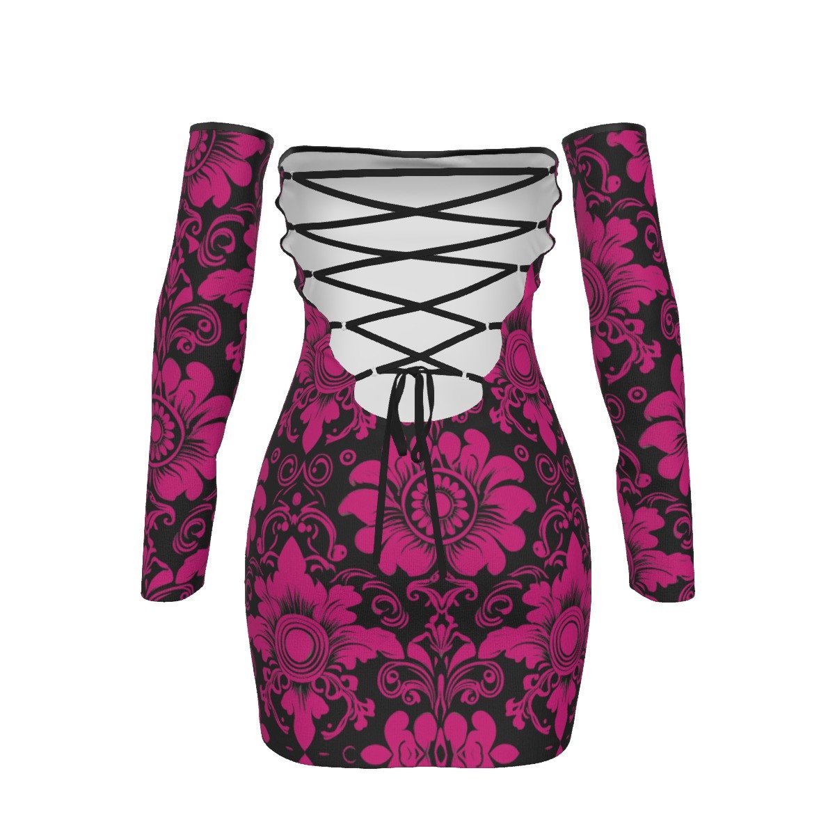 All-Over Print Women's Off-shoulder Back Lace-up Dress - Image 2