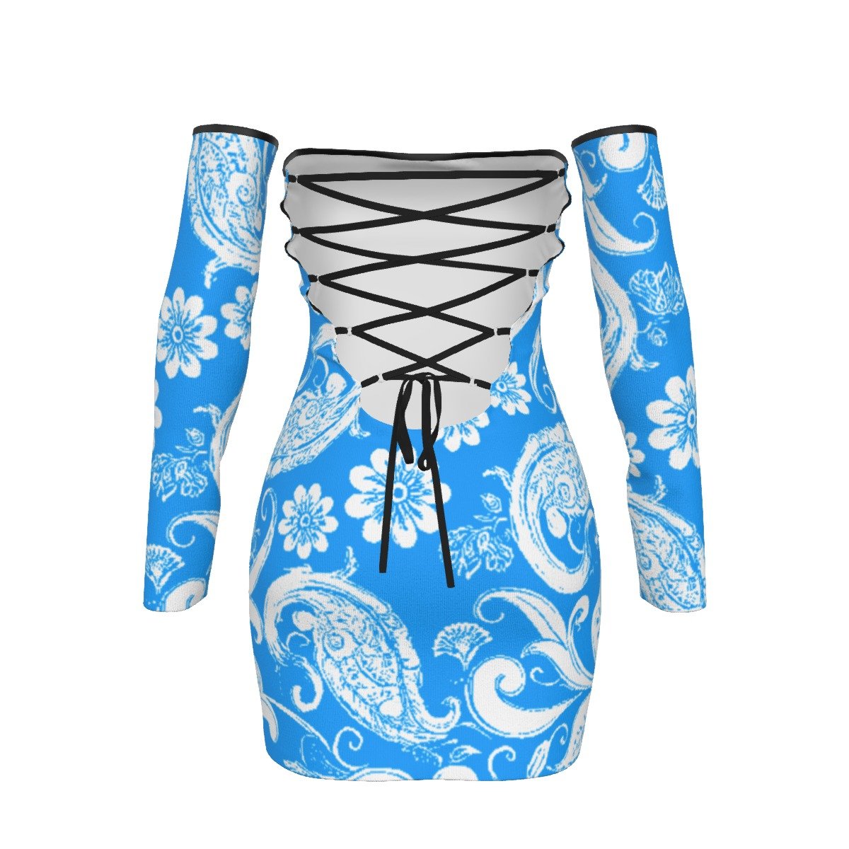 All-Over Print Women's Off-shoulder Back Lace-up Dress - Image 4