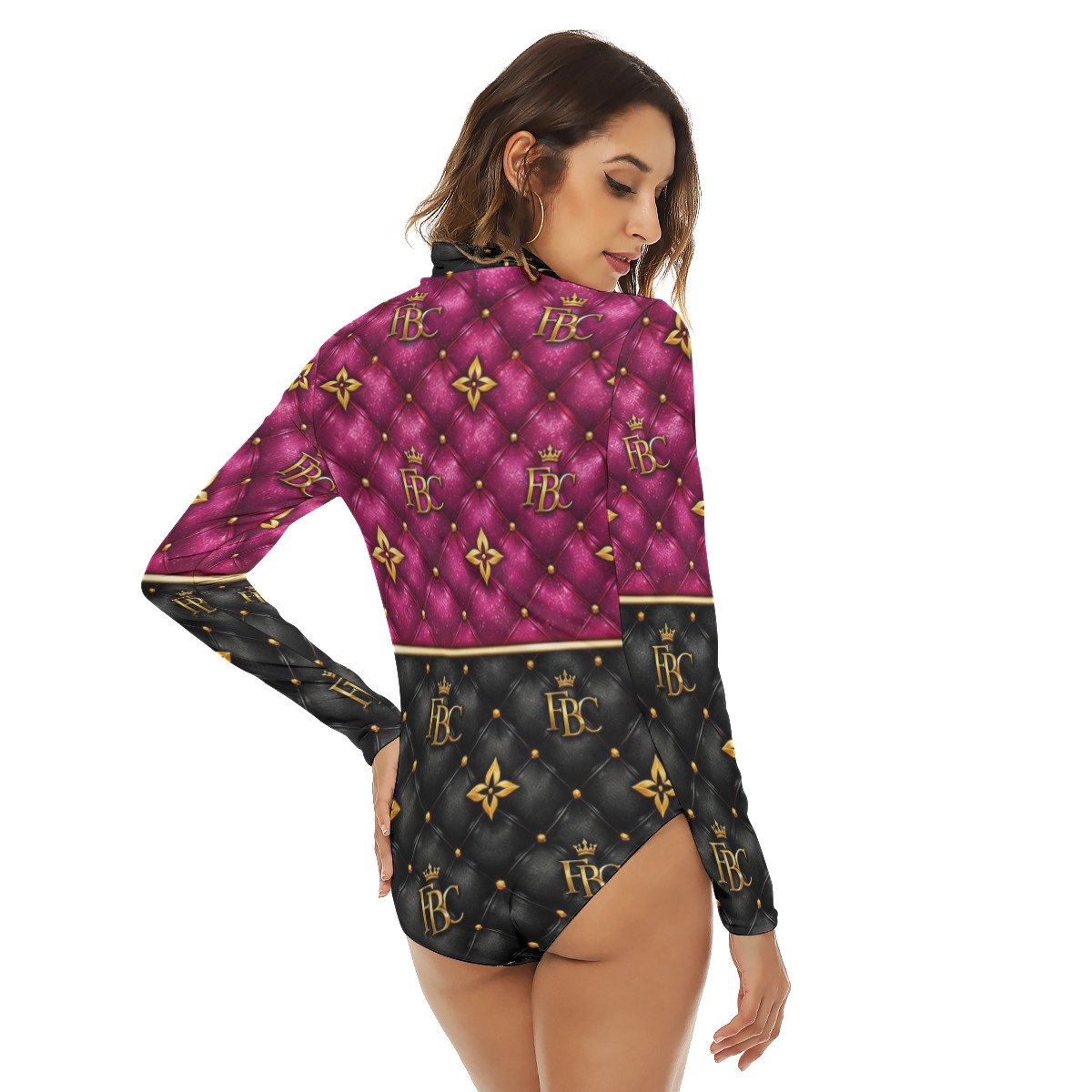 All-Over Print Women's Turtleneck Long Sleeve Bodysuit - Image 2