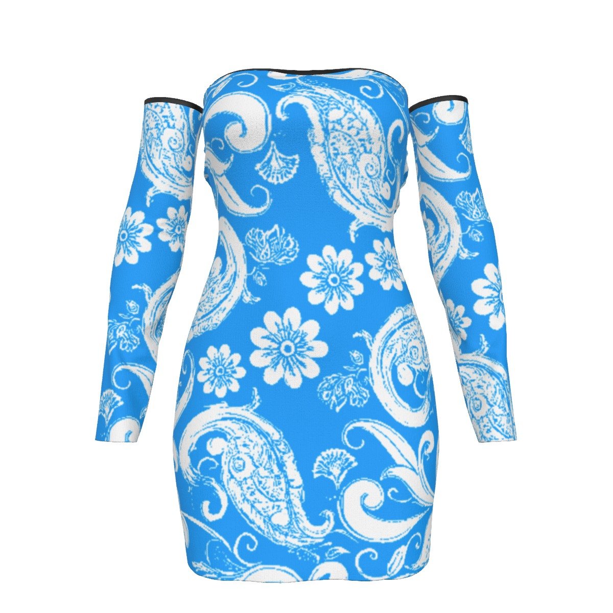 All-Over Print Women's Off-shoulder Back Lace-up Dress - Image 3