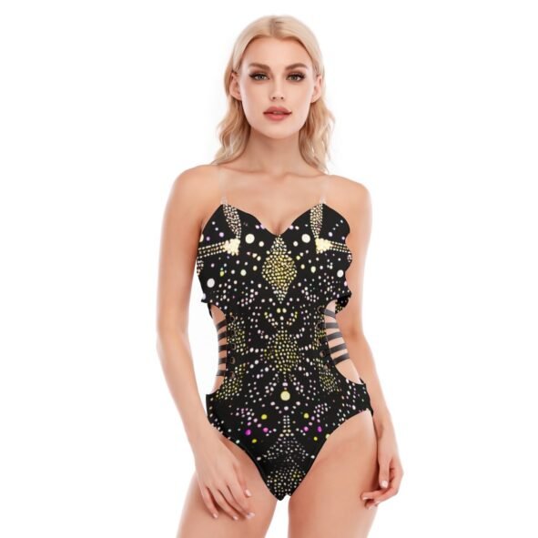 All-Over Print Women's Tube Top Bodysuit With Side Black Straps