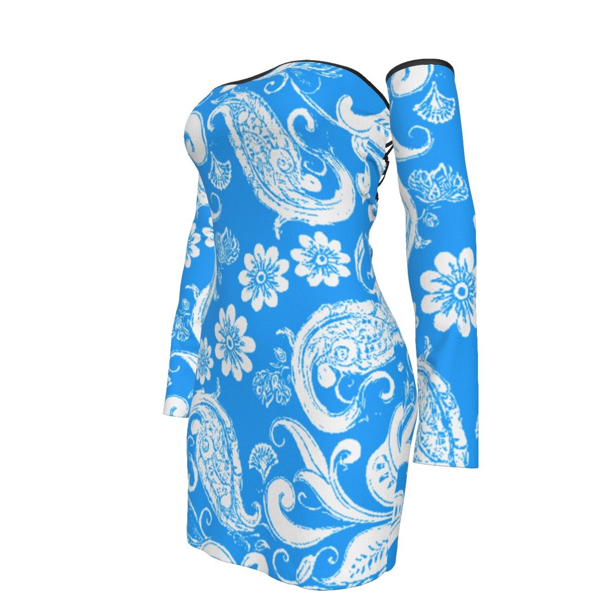 All-Over Print Women's Off-shoulder Back Lace-up Dress - Image 2