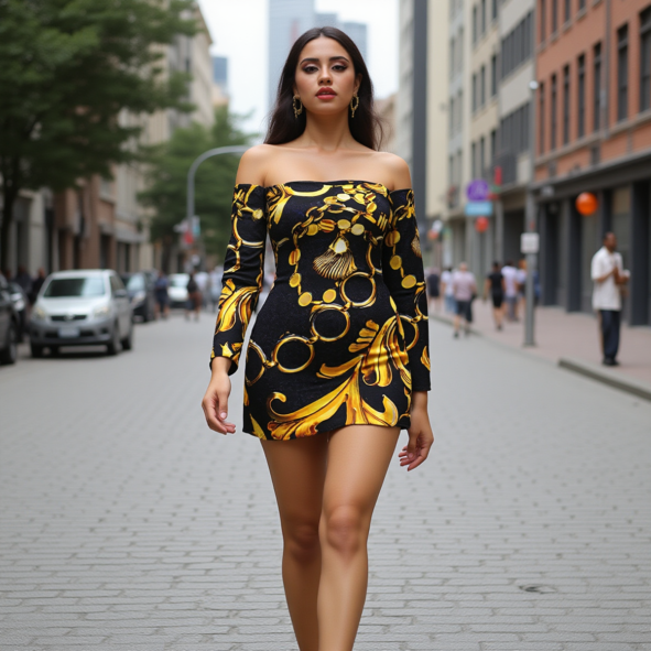All-Over Print Women's Off-shoulder Back Lace-up Dress