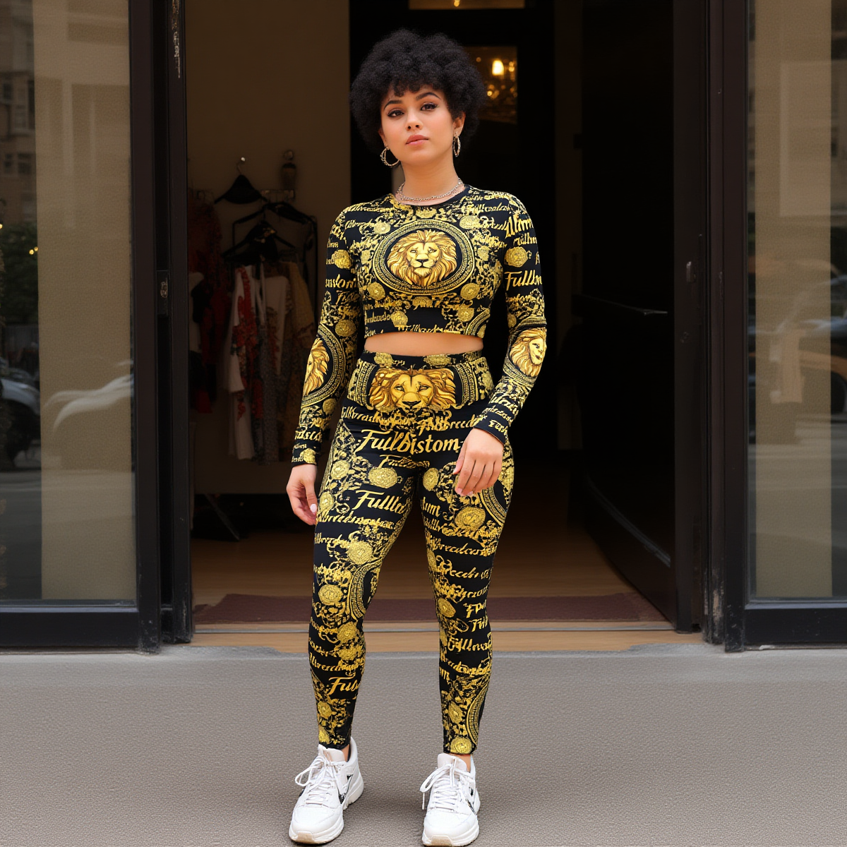 All-Over Print Women's Sport Set With Backless Top And Leggings