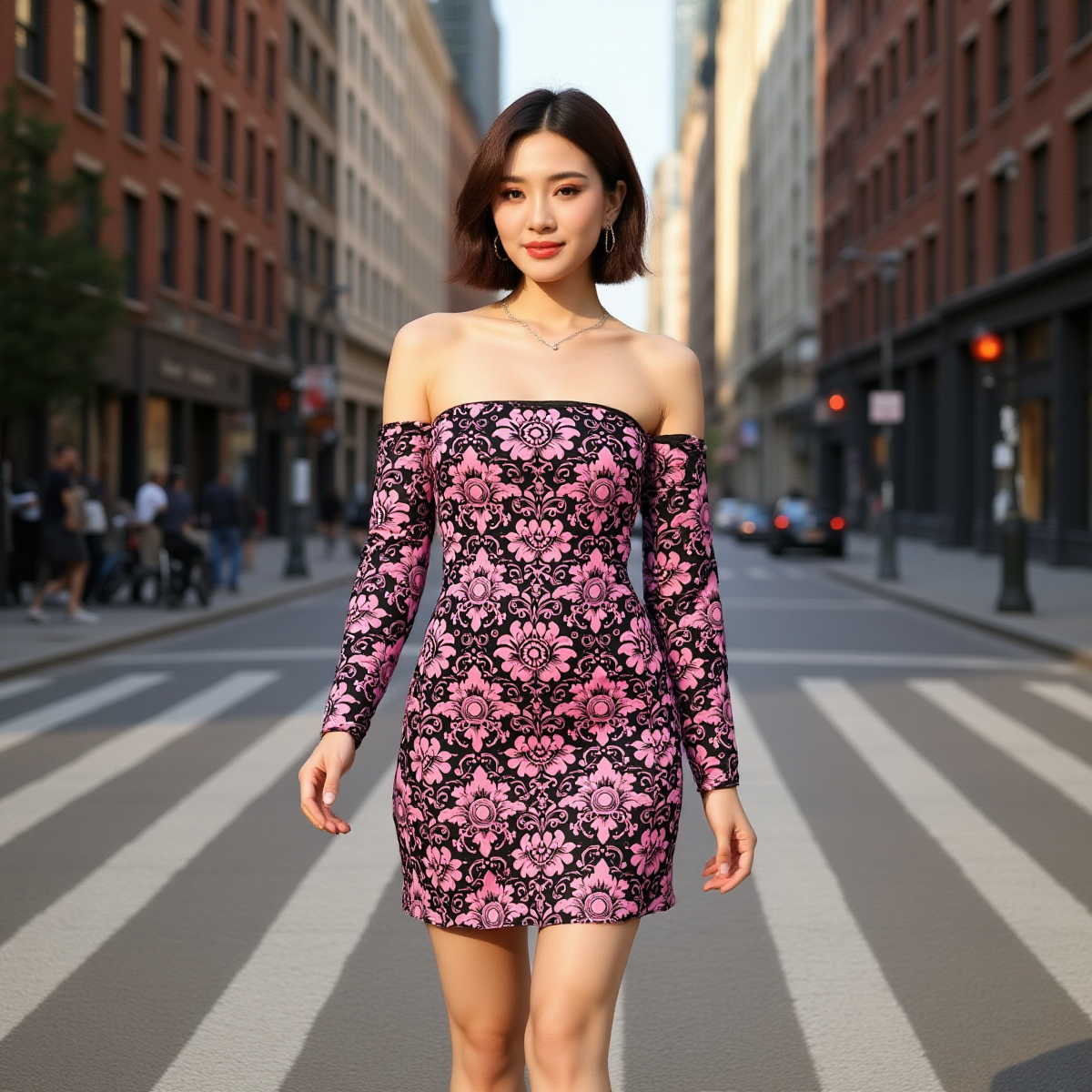 All-Over Print Women's Off-shoulder Back Lace-up Dress - Image 3