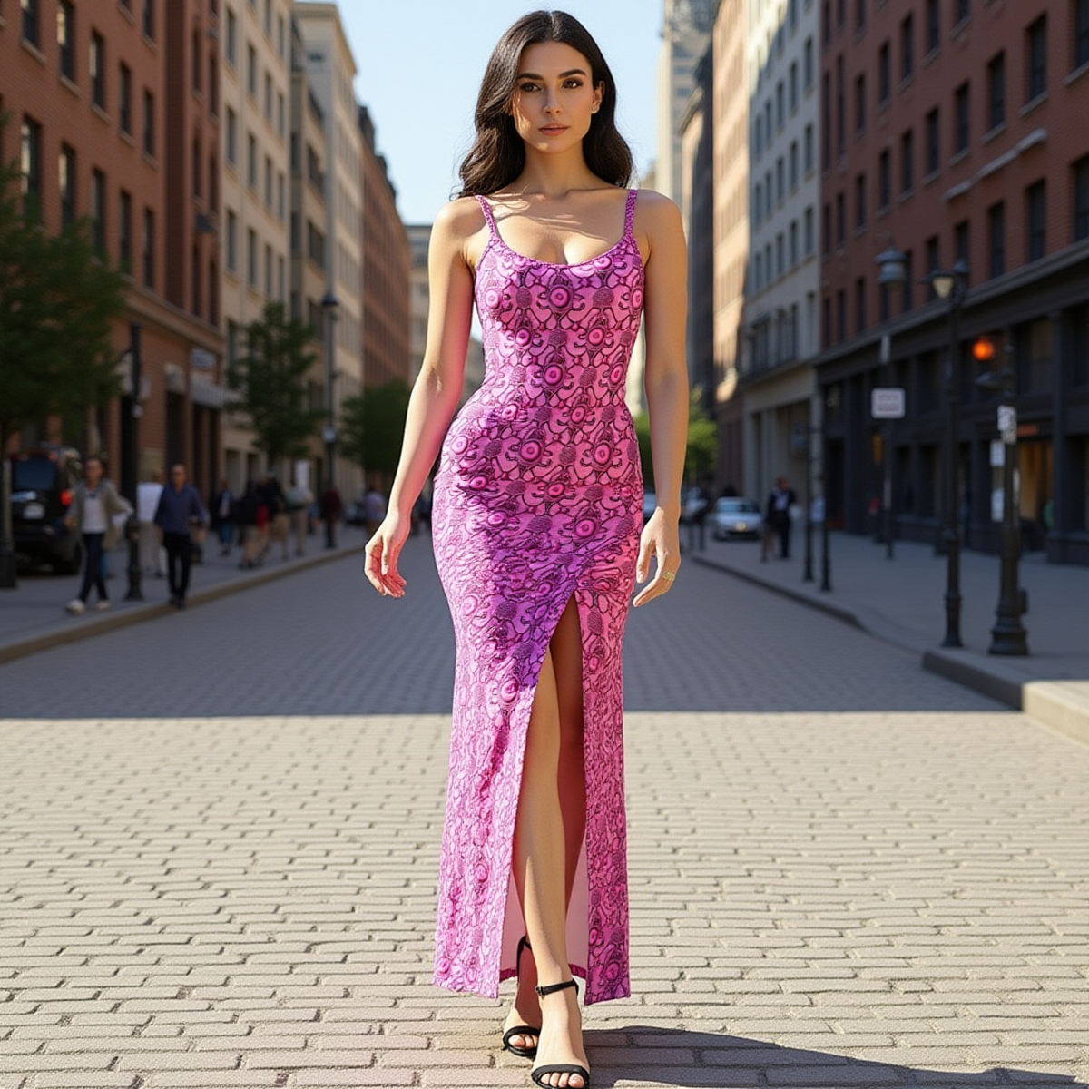 All-Over Print Women's Long Dress with Slit - Image 2